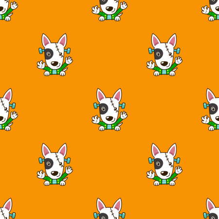 Cartoon bull terrier dog with halloween costume seamless pattern background for design.のイラスト素材