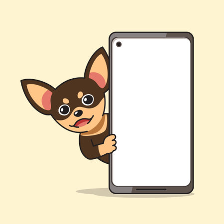 Cartoon character chihuahua dog and smartphone for design.のイラスト素材