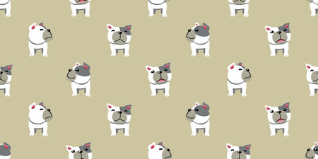 Vector cartoon character bulldog seamless pattern background for design.のイラスト素材