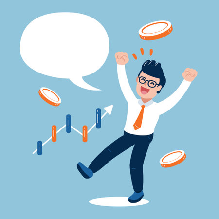 Vector cartoon character happy businessman with speech bubble for design.のイラスト素材