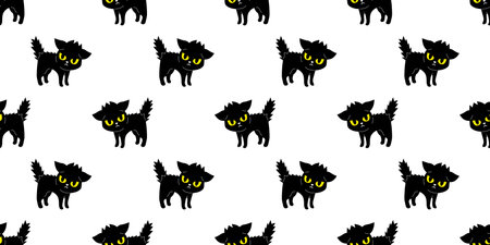 Vector cartoon character cute black cat seamless pattern background for design.のイラスト素材