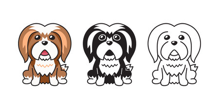 Vector cartoon set of lhasa apso dog for design.のイラスト素材