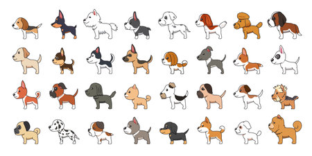 Vector cartoon dogs of various breeds side view for design.のイラスト素材