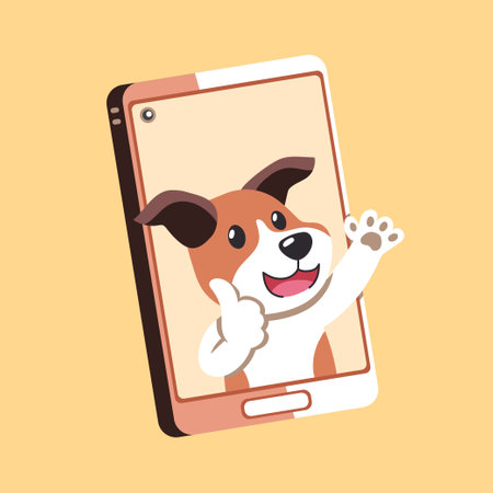 Vector cartoon character jack russell terrier dog and smartphone for design.のイラスト素材