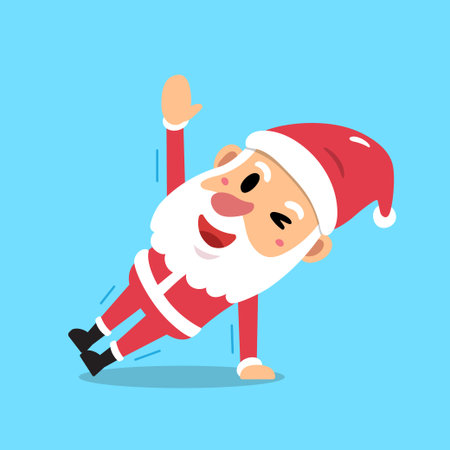 Cartoon santa claus character doing side plank exercise training for design.のイラスト素材
