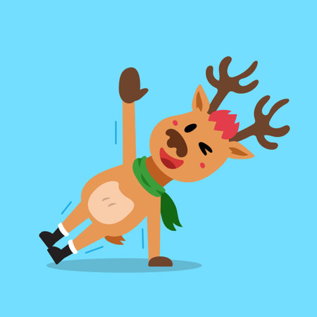 Cartoon character christmas reindeer doing side plank exercise training for design.のイラスト素材