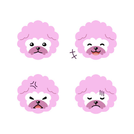 Set of character poodle dog faces showing different emotions for design.のイラスト素材