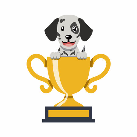 Cartoon character dalmatian dog with gold trophy cup award for design.のイラスト素材