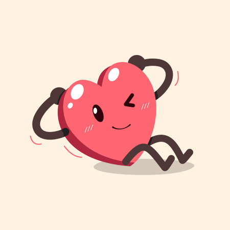 Vector cartoon heart character doing sit up exercise for design.のイラスト素材