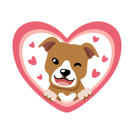 Vector cartoon valentine cute pit bull terrier dog with big heart for design.のイラスト素材
