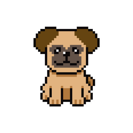 Pixel art cute pug dog vector in retro style for design.のイラスト素材