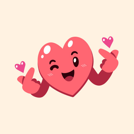 Vector cartoon cute heart character showing mini heart hand sign for design.のイラスト素材