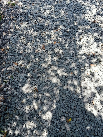 Pebble stones and shadows on the ground in the park.