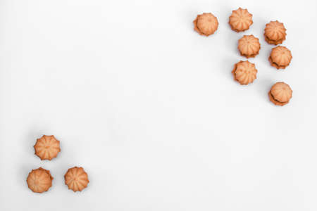 American cookies on white table. On a white background with space for text. Top view. flat lay.の写真素材