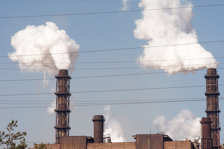 Air emissions polluting the city. Ecological pollution.の写真素材