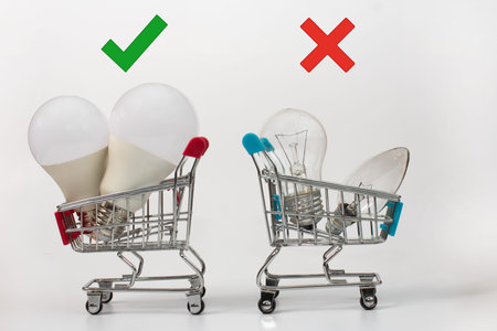 concept of energy efficiency. led lamps versus incandescent lamps.