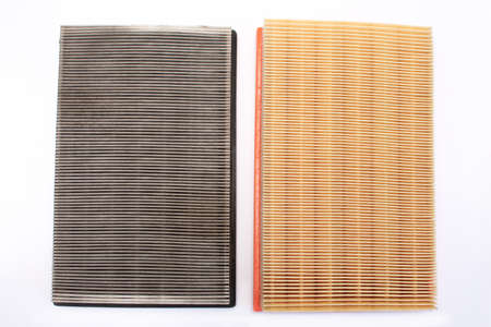 Car engine air filters. Clean and dirty filter.の写真素材