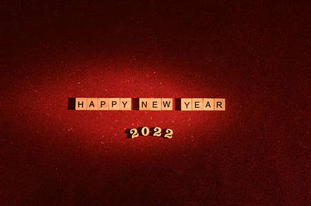 Happy New Year 2022. text on wooden blocksの写真素材