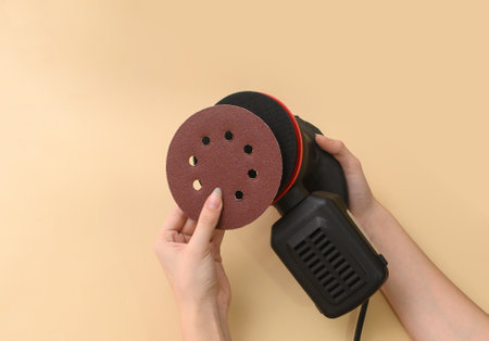 installation of a grinding wheel on an eccentric grinding machine.の写真素材