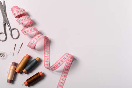 sewing tools on a white background. space emptyの写真素材
