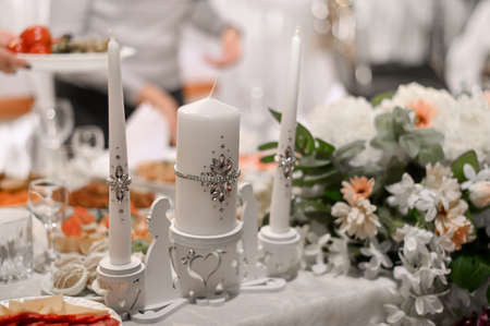 wedding table decor. flowers, candlesの写真素材