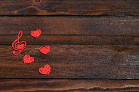 hearts on a natural wooden boards. layout and copy spaceの写真素材