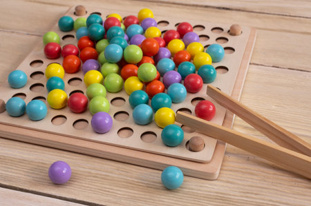 Children's educational wooden game. Montessori concept