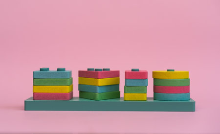 Colorful Wooden Geometric Puzzle, Educational Toy for Childrenの写真素材