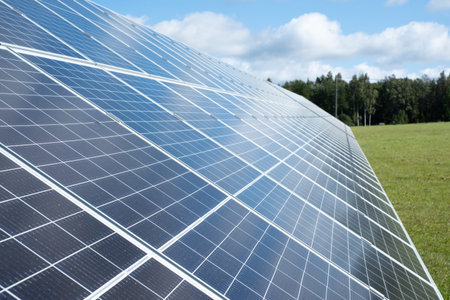 Solar panels. Solar panels on a green grass field
