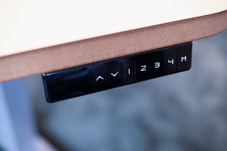 Adjustable office table with  up, down and memory buttons on the remote control. Smart...