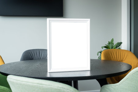 Blank award template mockup in modern office room. Empty picture frame. Insert your text or design...