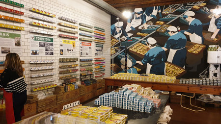 Lisbon, Portugal - 11.08.2019: Loja das Conservas stylish vintage shop dedicated to canned fish.