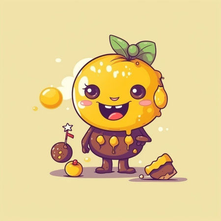 Cute cartoon orange fruit character. Vector illustration of orange fruit character.の素材
