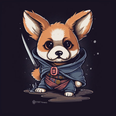 Corgi dog in a hood with a sword. Vector illustration.の素材