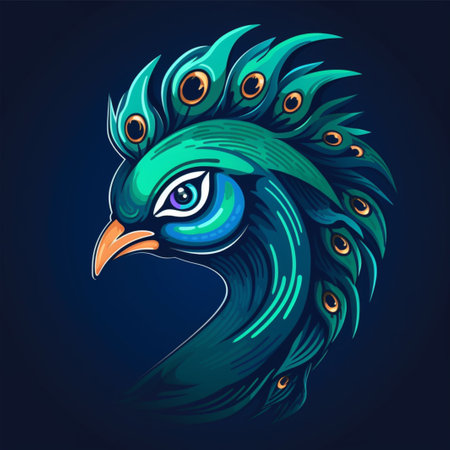 Peacock head vector illustration. Peacock head mascot.の素材