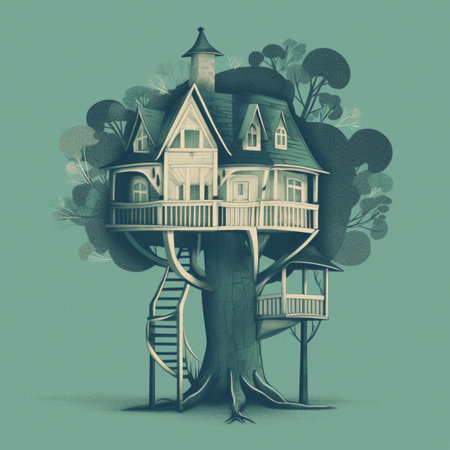 House in the tree. Conceptual illustration for real estate and constructionの素材