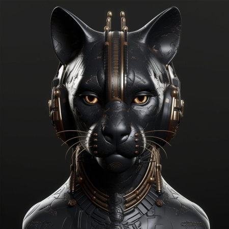 3d illustration of a black panther with a helmet on his headの素材