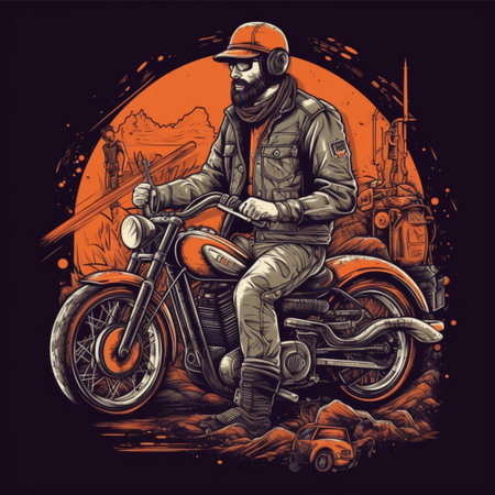 Motorcyclist in helmet on a vintage motorcycle. Vector illustration.の素材