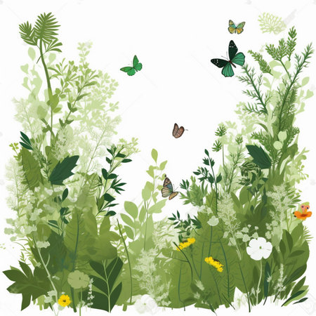 Floral background with butterflies and wildflowers. Vector illustration.の素材