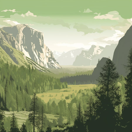 Beautiful landscape with mountains and forest. Vector illustration for your designの素材