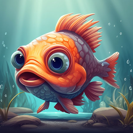 Illustration of a cute cartoon fish swimming in the underwater world.の素材