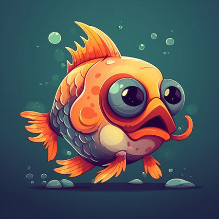 Cartoon funny fish. Vector illustration of a cute cartoon fish.の素材