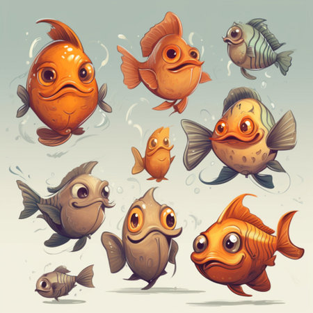 Cartoon fish set. Vector illustration of a set of cartoon fish.の素材