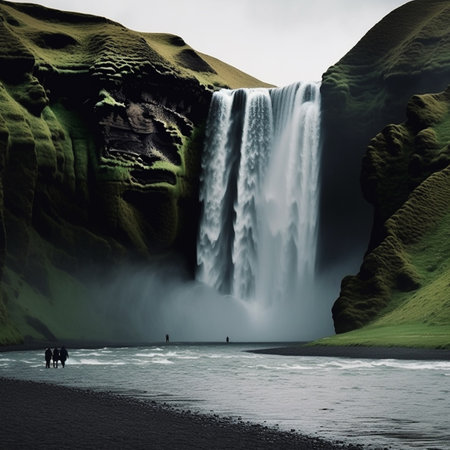 Skogafoss waterfall in Iceland, Europe. 3d renderの素材