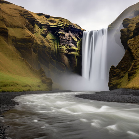 Skogafoss waterfall in Iceland, Europe. 3d renderの素材