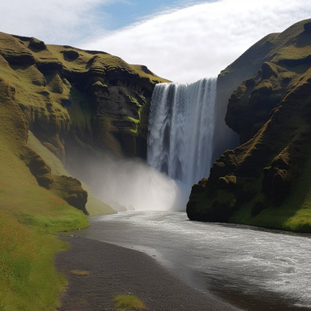 Skogafoss waterfall in Iceland, Europe. 3d renderの素材