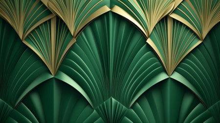 Green background with gold pattern. 3d rendering, 3d illustration.の素材