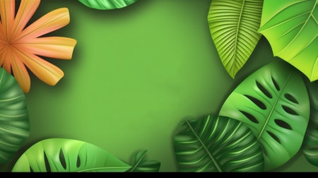 Tropical leaves background with space for text. Vector illustration.の素材