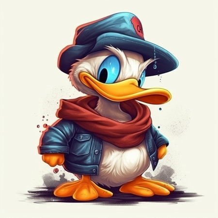Cute cartoon penguin in a cap and jacket. Vector illustration.の素材