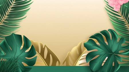 Tropical background with palm leaves and monstera. Vector illustration.の素材